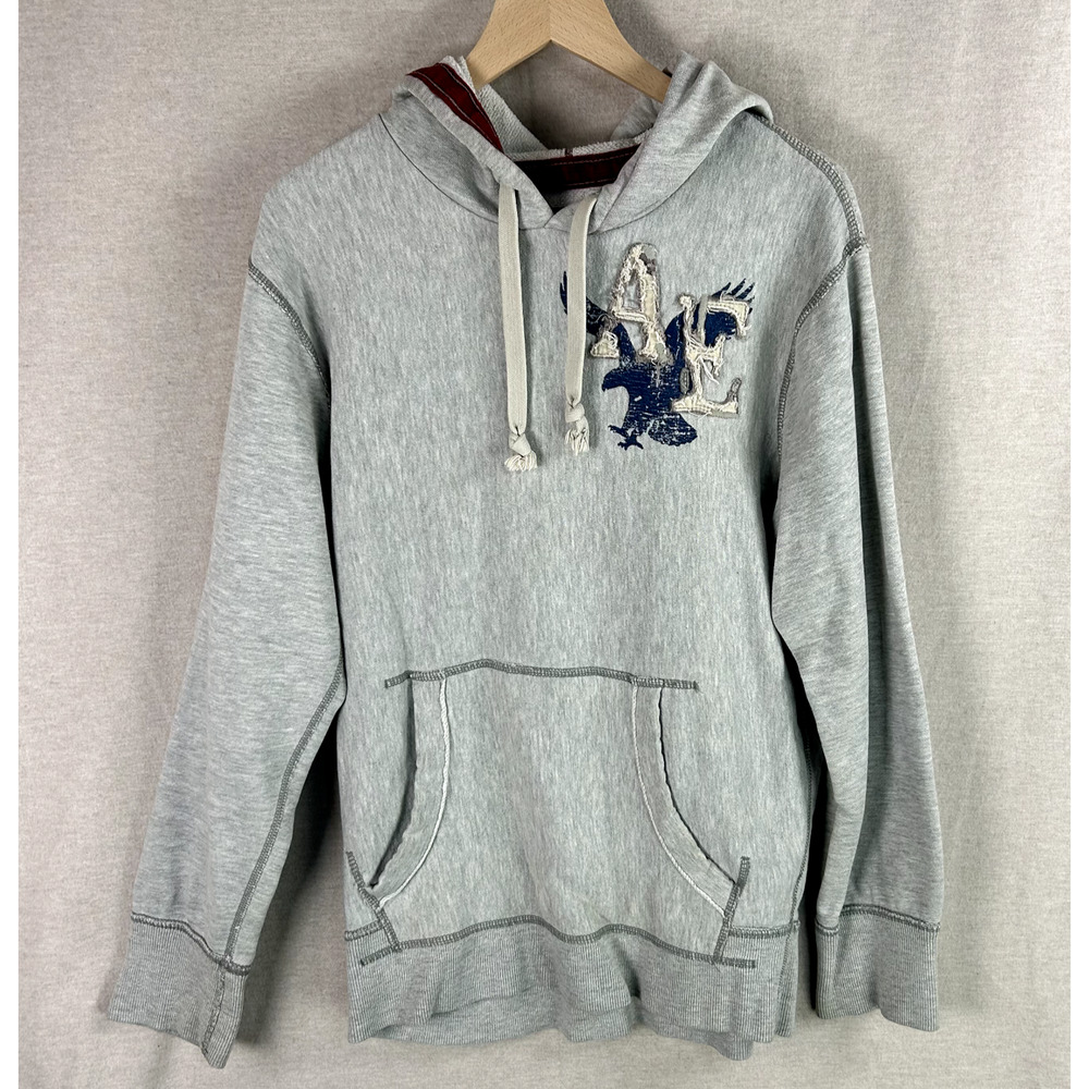 American‎ Eagle Mens Y2K Thick Hoodie Sweatshirt Size M Athletic Logo Distressed